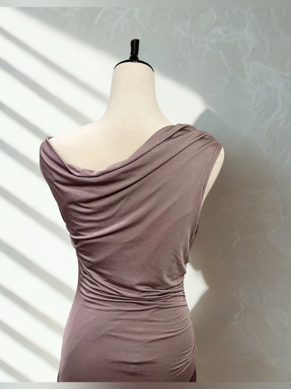 NWT Anthropologie Asymmetrical Slim Midi Dress – Mauve/ Taupe, Size L - Picture 3 of 8